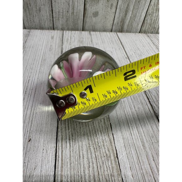 Vtg Studio Art Glass Crystal Ball Pink Flower Paperweight 2.5" Gift Desk Decor - Picture 7 of 8